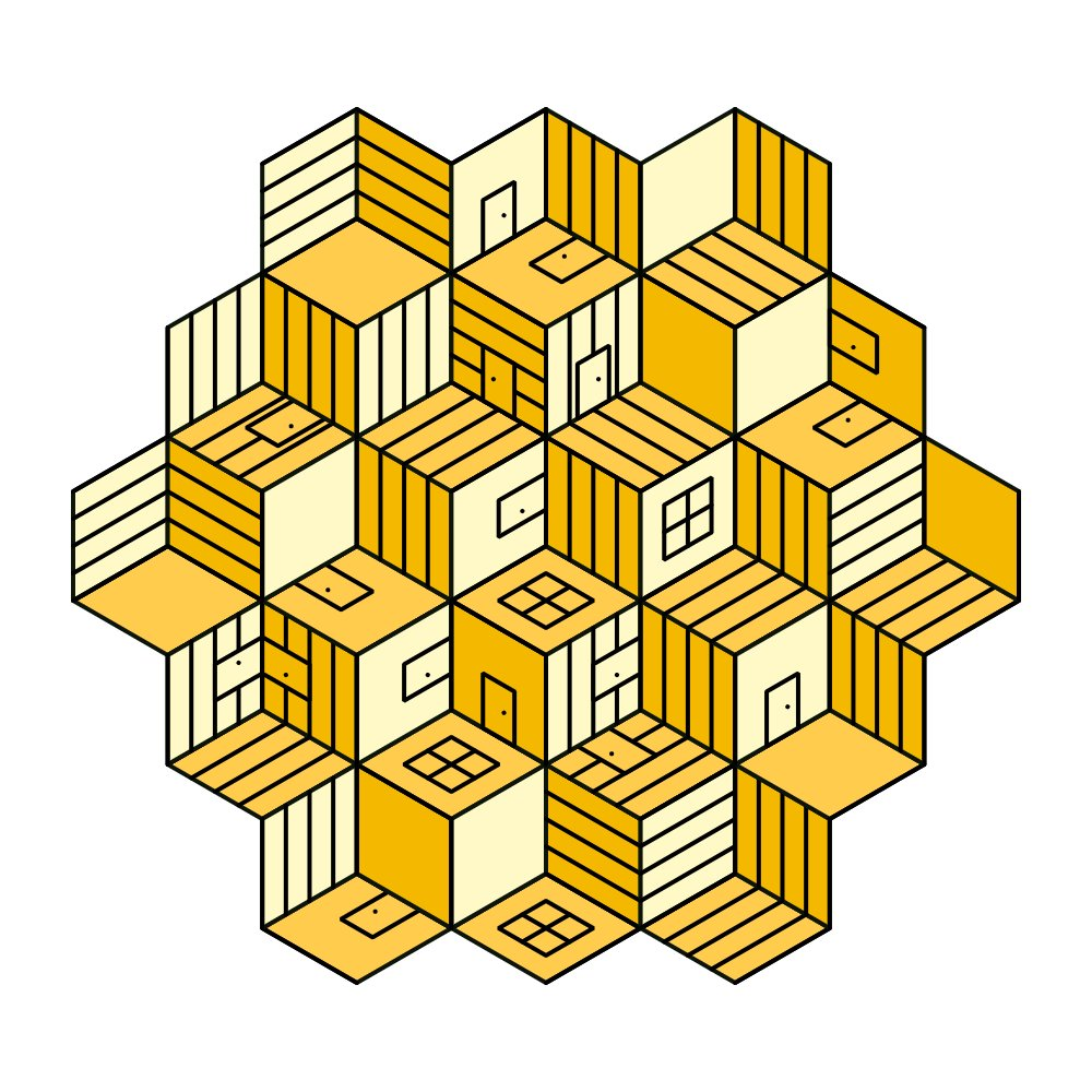 Múltiplos hexagonos parecendo salas